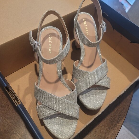 Cole Haan Women's Riannon Platform Sandal silver glitter mesh - Picture 10 of 14